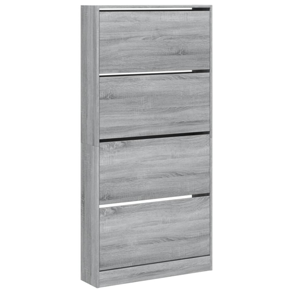 Vidaxl (Grey Sonoma, 80 X 21 X 163.5 Cm) Shoe Cabinet With 4 Flip-Drawers Shoe Storage Shelf Shoe Rack Cupboard