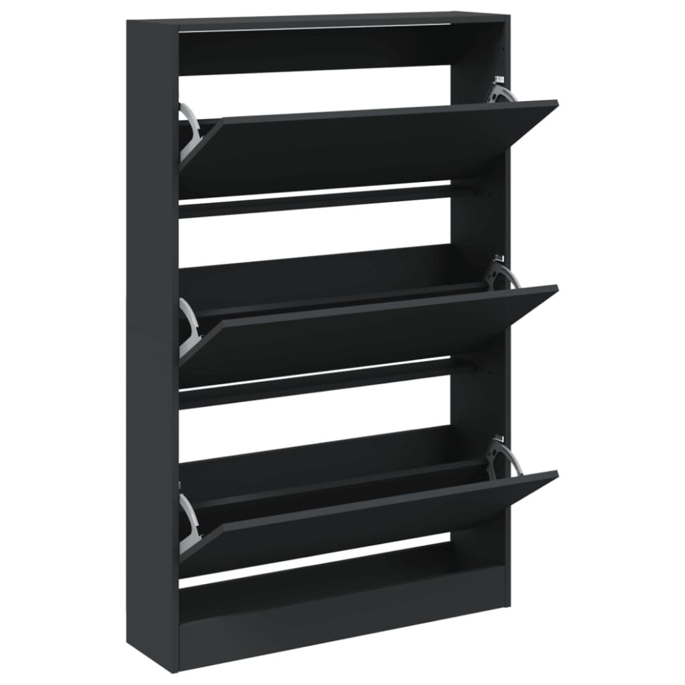 Vidaxl (Black, 80 X 21 X 125.5 Cm) Shoe Cabinet With 4 Flip-Drawers Shoe Storage Shelf Shoe Rack Cupboard