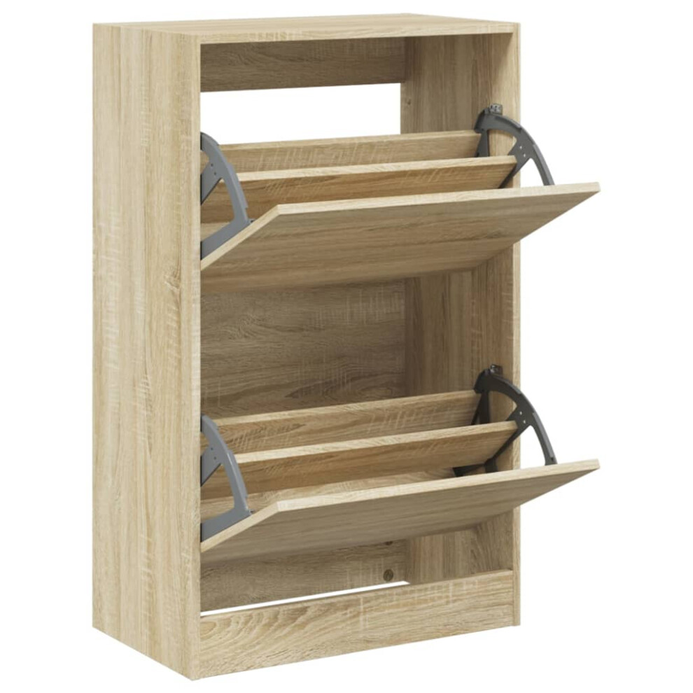 Vidaxl (Sonoma Oak, 60 X 34 X 96.5 Cm) Shoe Cabinet With 4 Flip-Drawers Shoe Storage Shelf Shoe Rack Cupboard