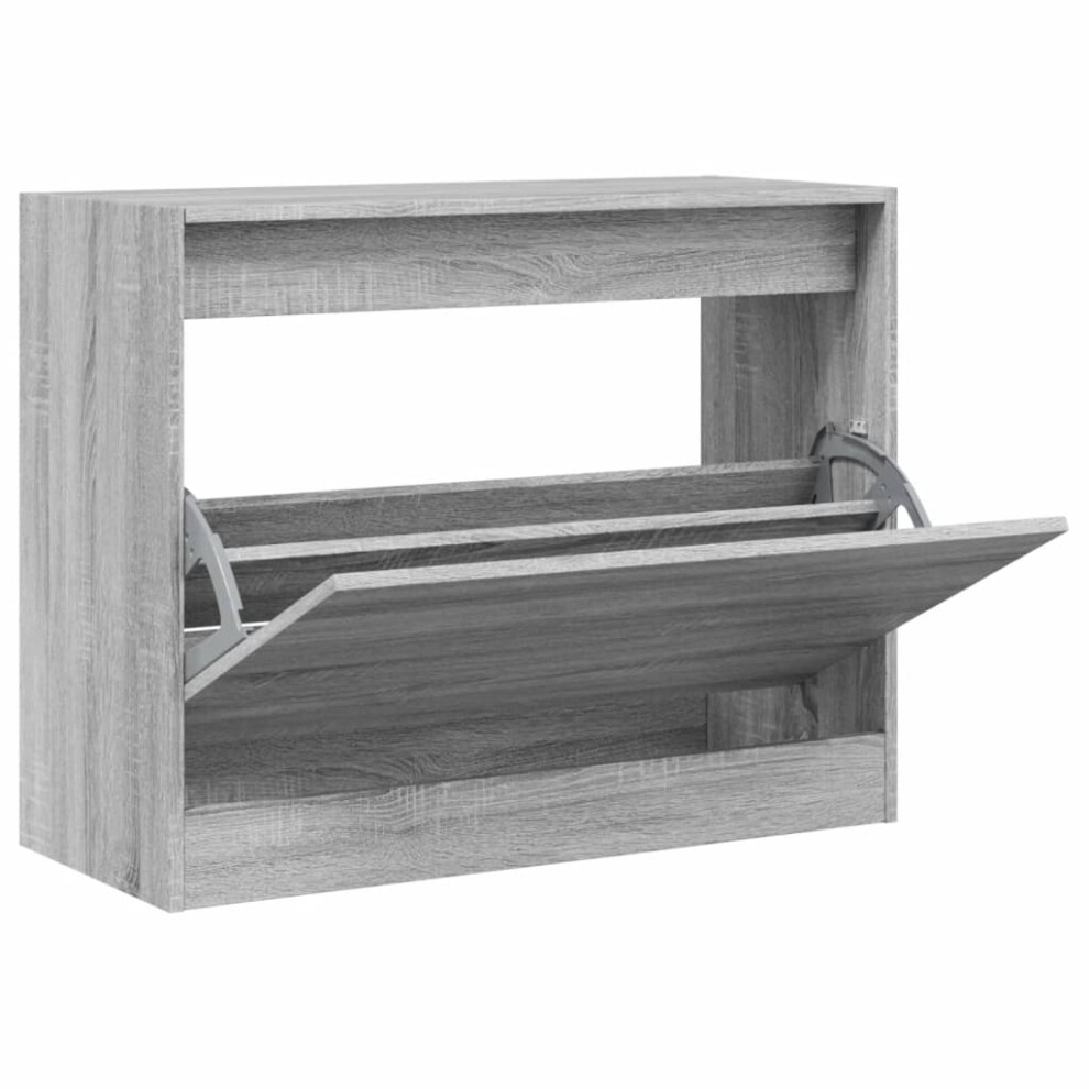 Vidaxl (Grey Sonoma, 80 X 34 X 63 Cm) Shoe Cabinet With 4 Flip-Drawers Shoe Storage Shelf Shoe Rack Cupboard