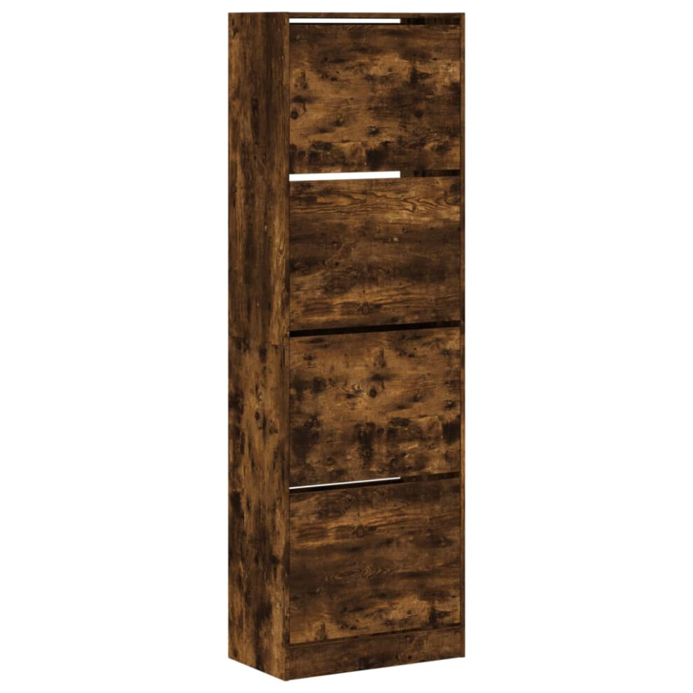 (smoked oak, 60 x 34 x 187.5 cm) vidaXL Shoe Cabinet with 4 Flip-Drawers Shoe Storage Shelf Shoe Rack Cupboard