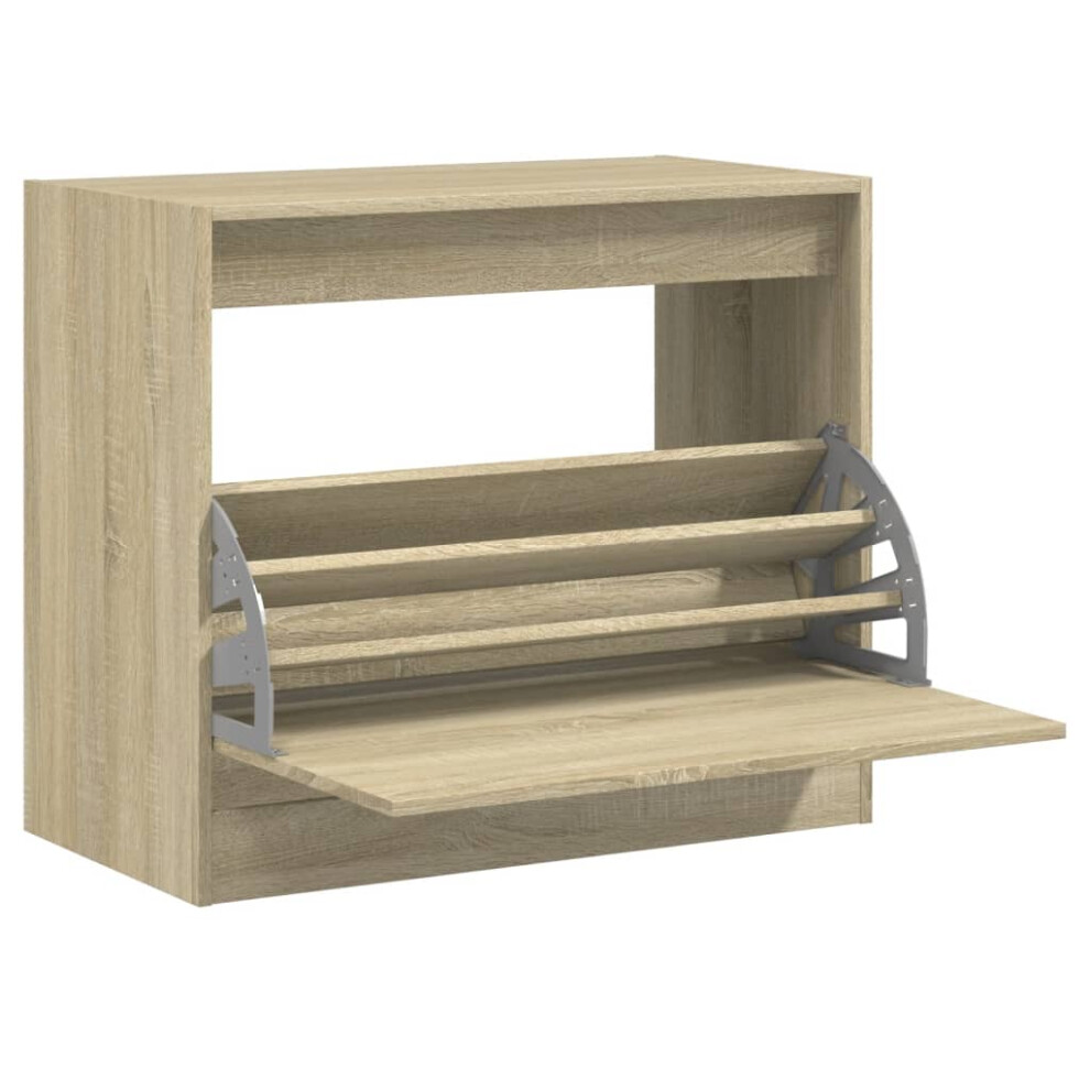 Vidaxl (Sonoma Oak, 80 X 42 X 69 Cm) Shoe Cabinet With 4 Flip-Drawers Shoe Storage Shelf Shoe Rack Cupboard