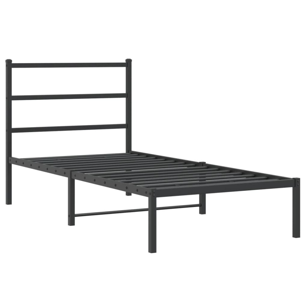 vidaXL Metal Bed Frame with Headboard Mattress Foundation Black 90x200 cm