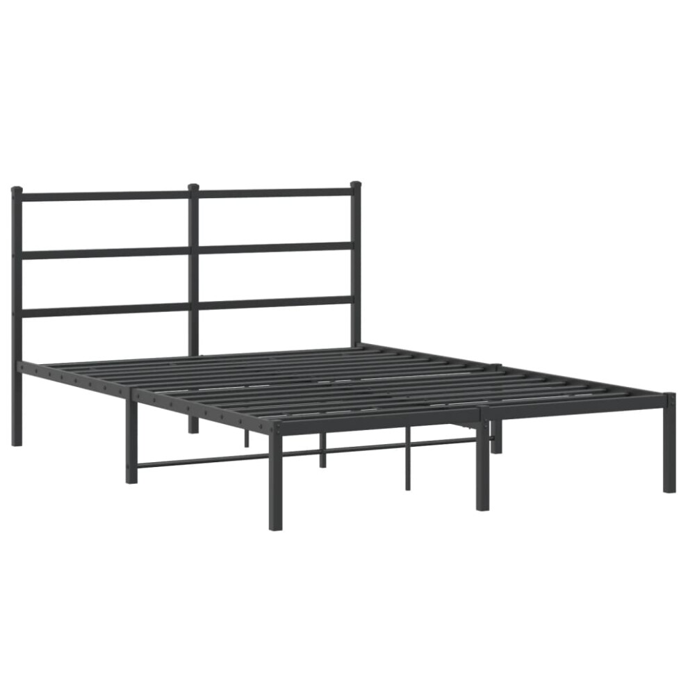 vidaXL Metal Bed Frame & Headboard Bed Base Bedstead Black 135x190 cm Double