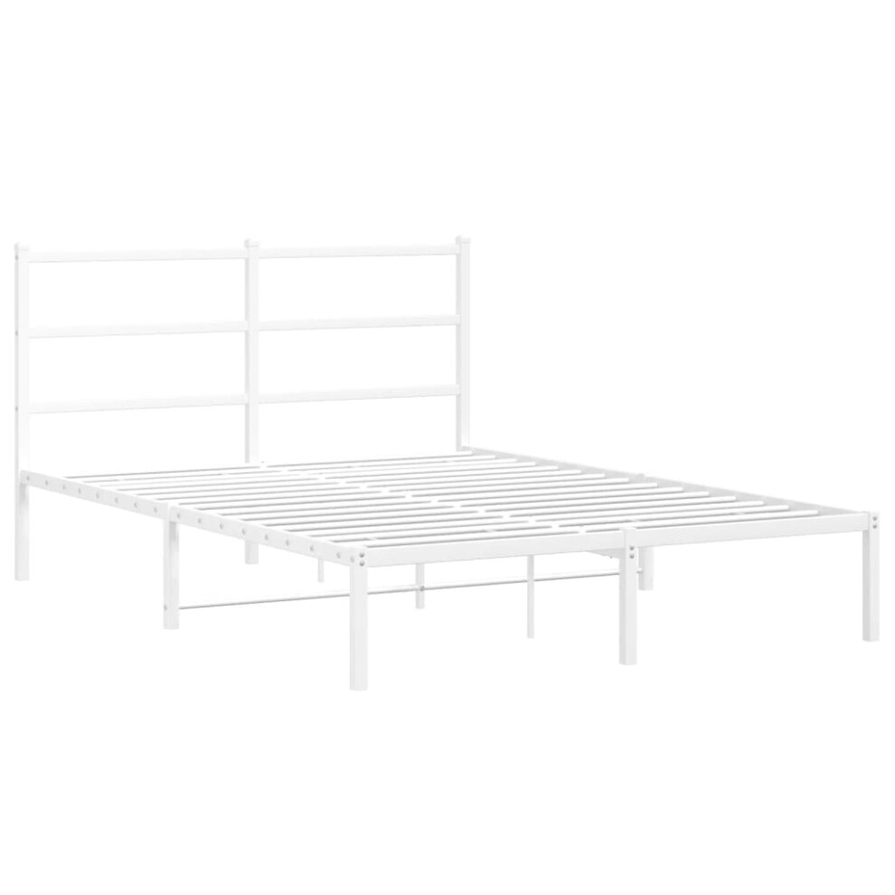 vidaXL Metal Bed Frame With Headboard Mattress Foundation White 140x200 Cm