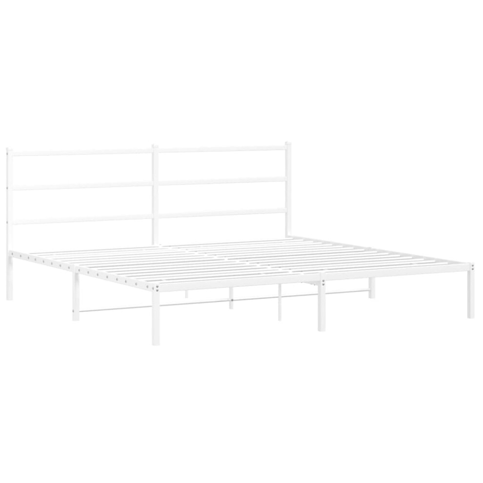 vidaXL Metal Bed Frame with Headboard Mattress Foundation White 193x203 cm