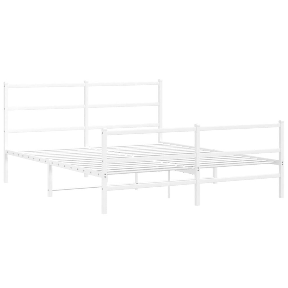 vidaXL Metal Bed Frame with Headboard and FootboardÃÂ White 150x200 cm King Size