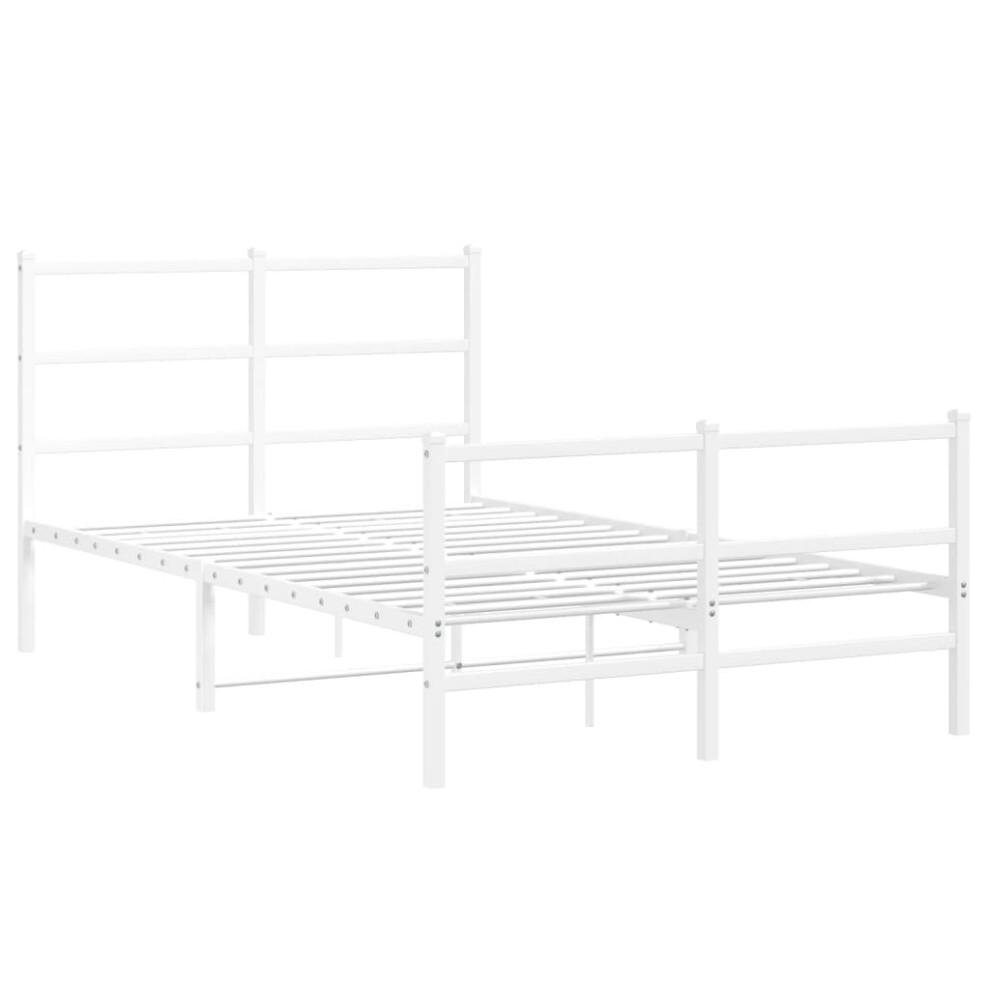 Vidaxl Metal Bed Frame With Headboard&Footboard White 120X190 Cm Small Double
