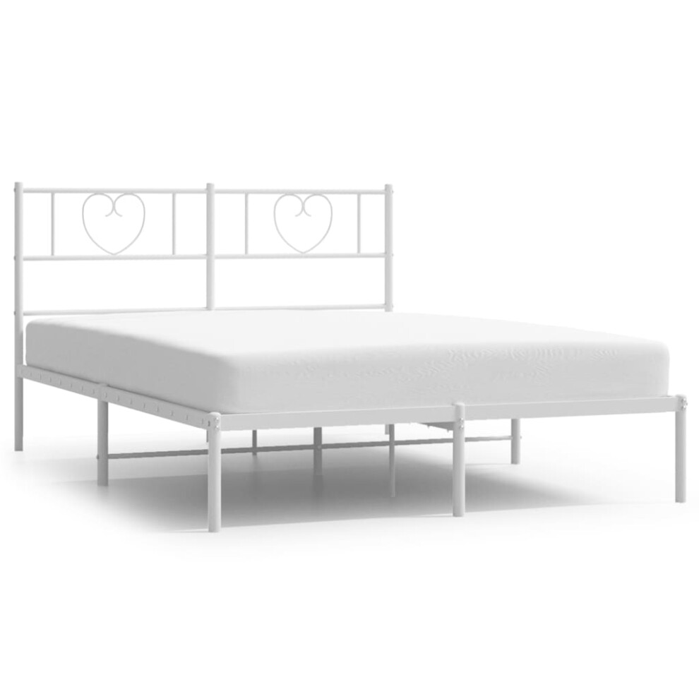 Vidaxl White Metal Bed Frame Mattress Foundation With Headboard 120X200 Cm