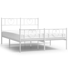 vidaXL Metal Bed Frame Bed Base with Headboard and Footboard White 140x200 cm