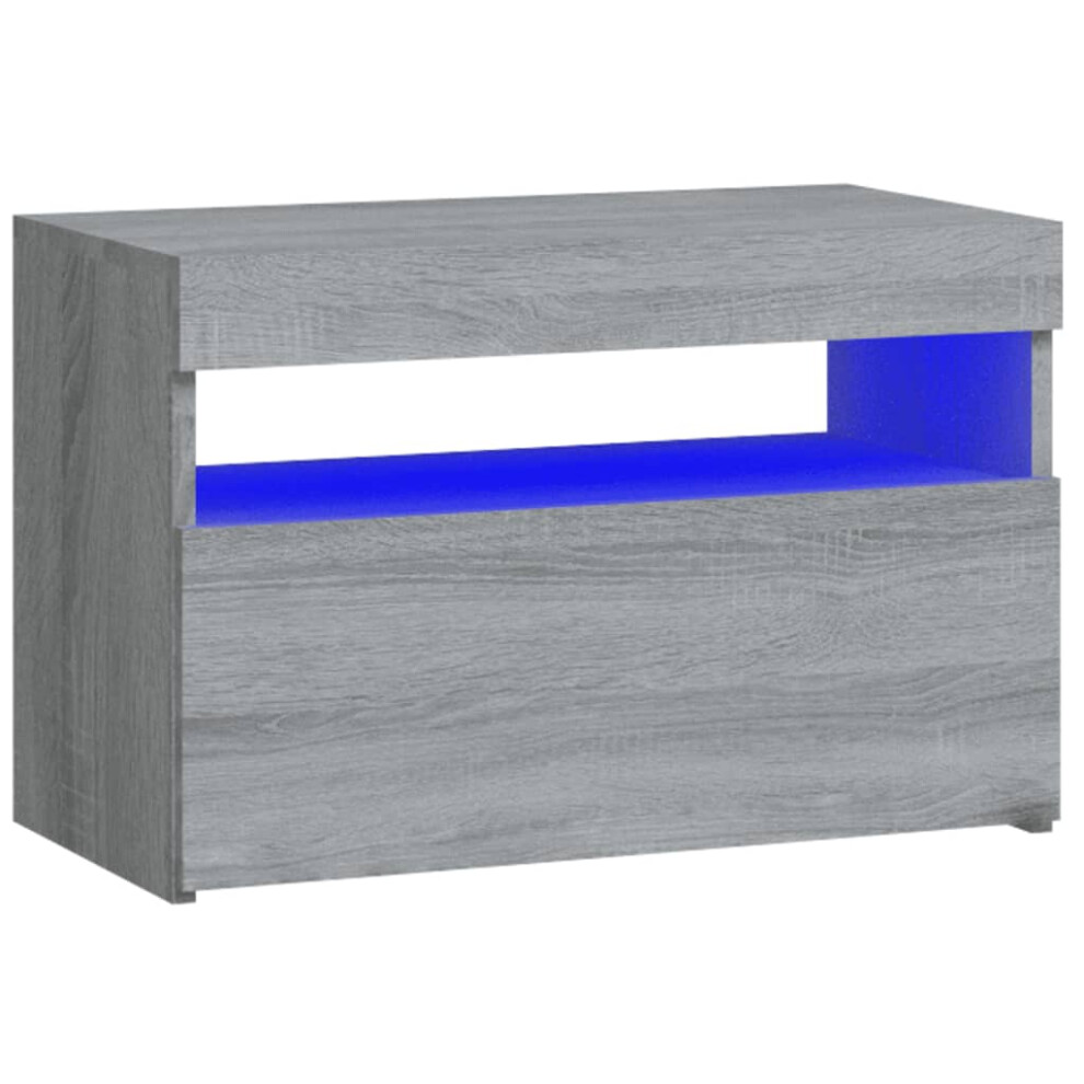 Vidaxl Bedside Cabinet With Led Lights Sonoma End Side Table Nightstand Grey