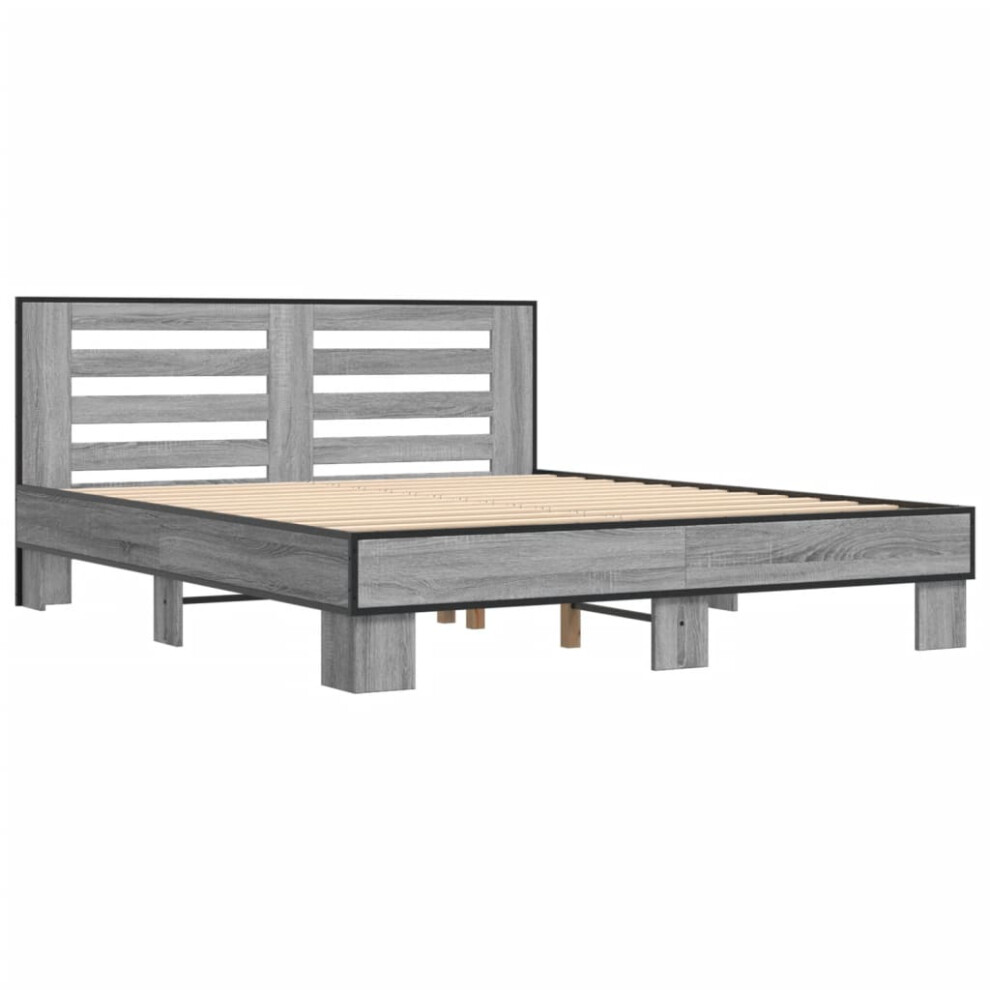 (grey sonoma, 160 x 200 cm) vidaXL Bed Frame Home Bed Base Sonoma Oak 90x200 cm Engineered Wood and Metal