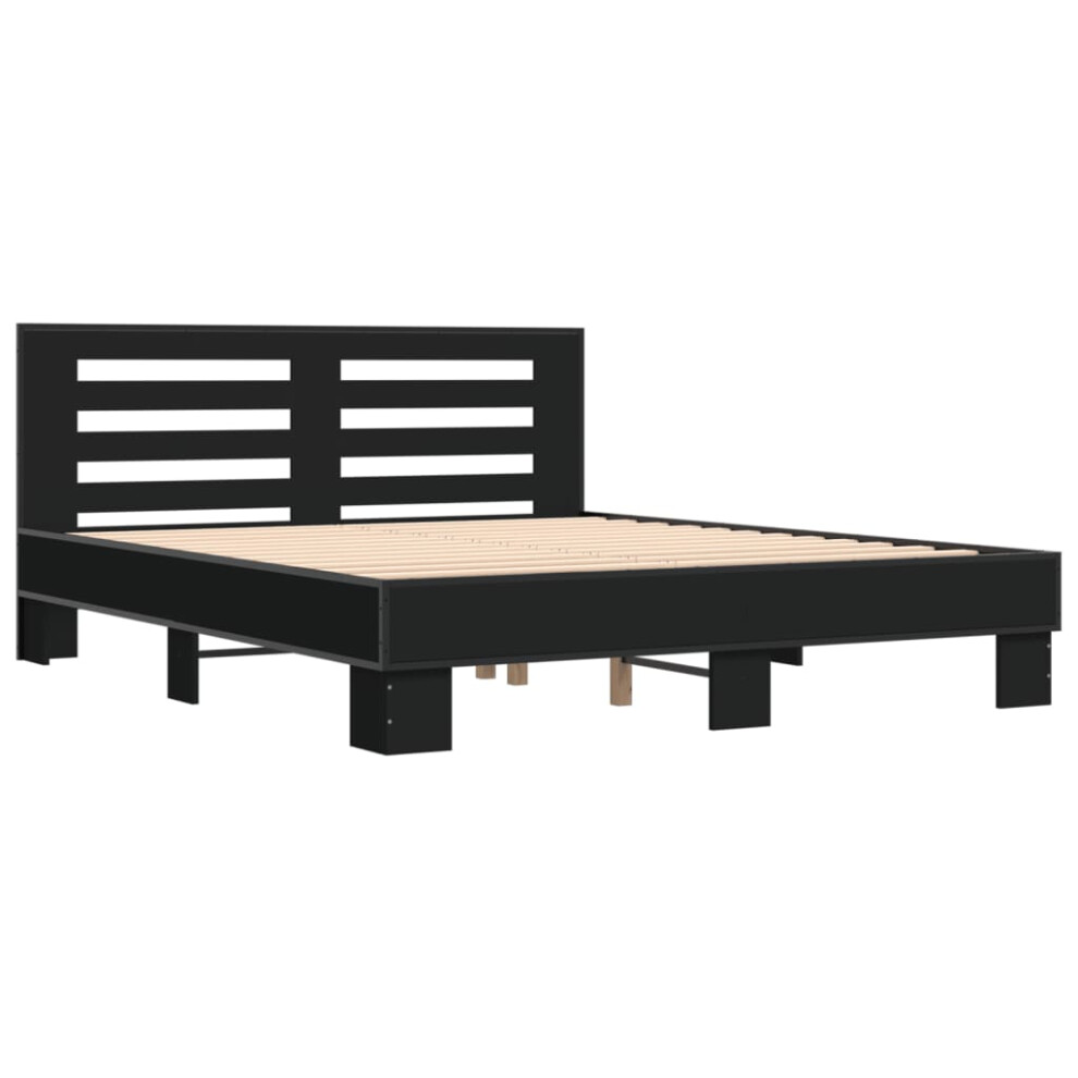 (black, 150 x 200 cm) vidaXL Bed Frame Home Bed Base Sonoma Oak 90x200 cm Engineered Wood and Metal