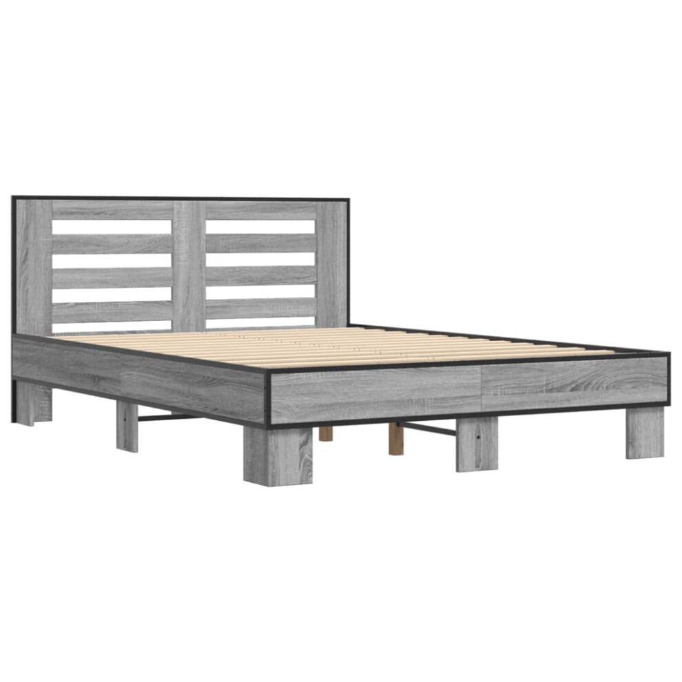 (grey sonoma, 120 x 200 cm) vidaXL Bed Frame Home Bed Base Sonoma Oak 90x200 cm Engineered Wood and Metal