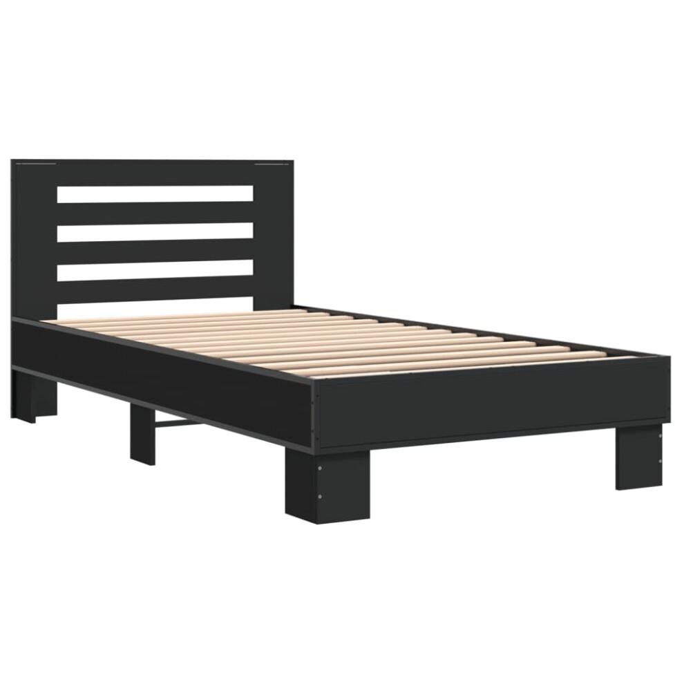 (black, 100 x 200 cm) vidaXL Bed Frame Home Bed Base Sonoma Oak 90x200 cm Engineered Wood and Metal