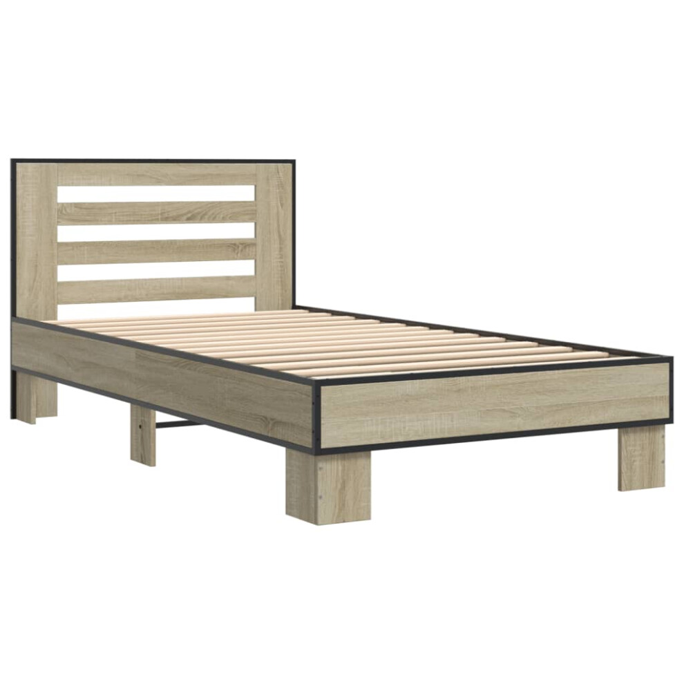 (sonoma oak, 90 x 200 cm) vidaXL Bed Frame Home Bed Base Sonoma Oak 90x200 cm Engineered Wood and Metal