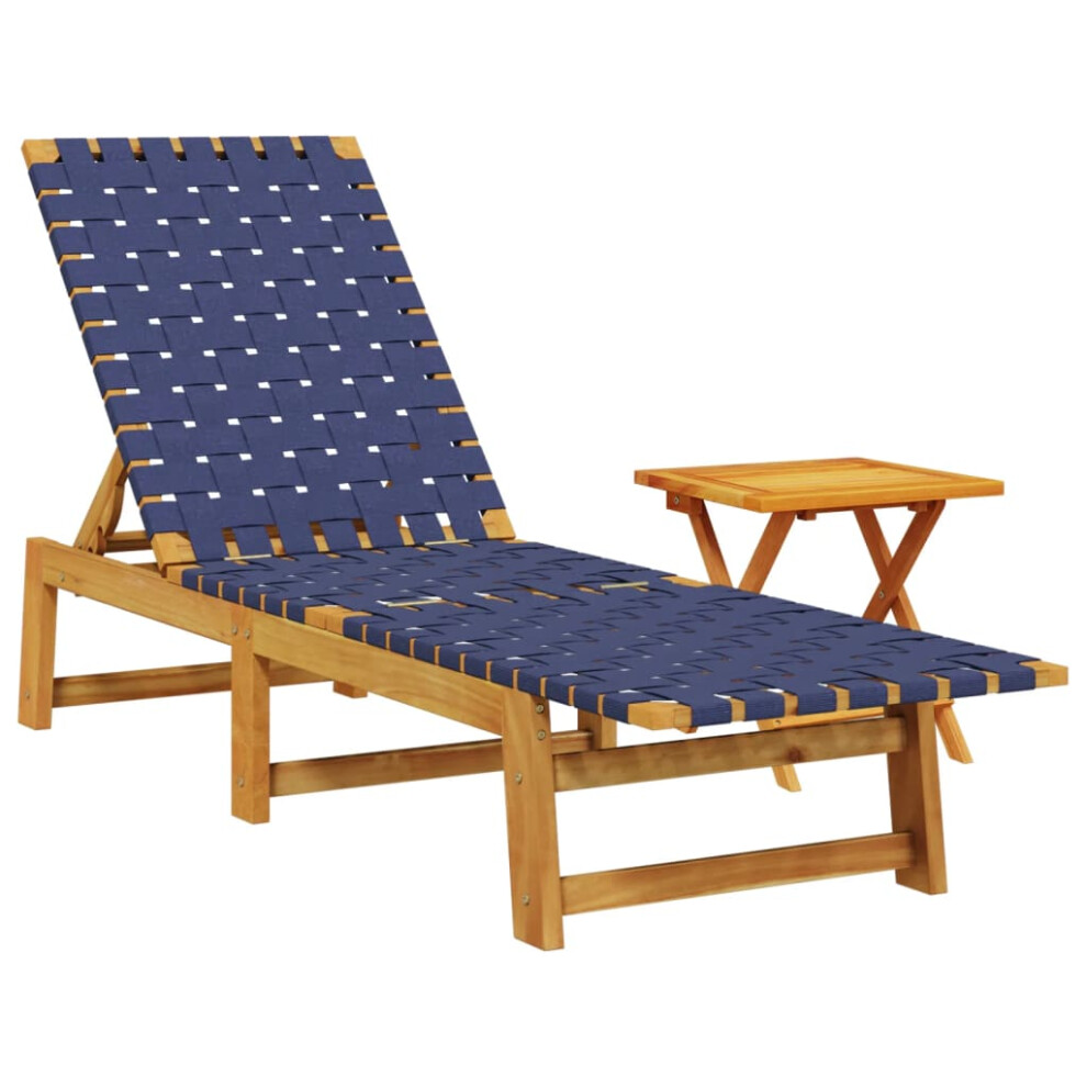 vidaXL Sun Lounger with Table Sun Bed Dark Blue Solid Wood Acacia and Fabric