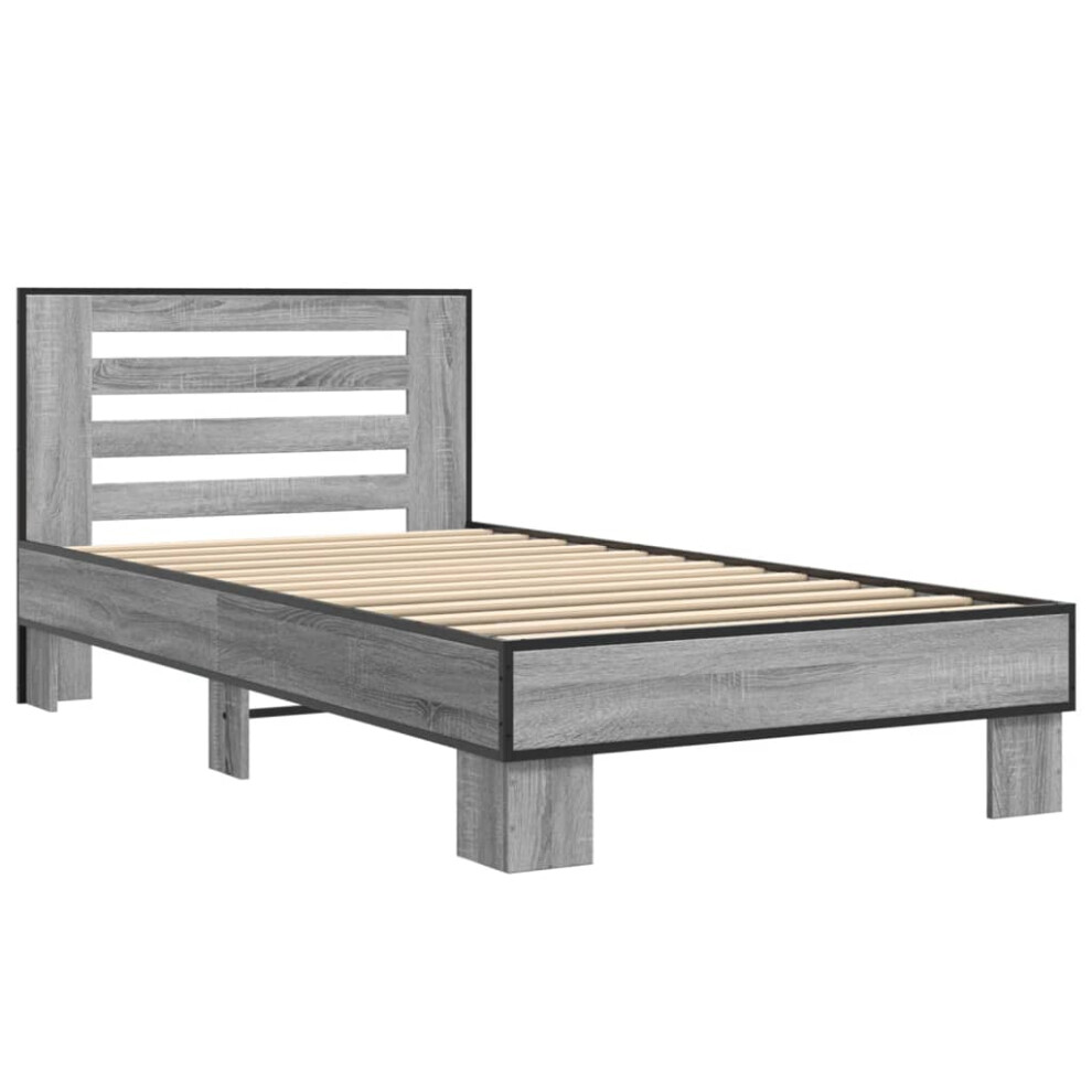 (grey sonoma, 90 x 190 cm) vidaXL Bed Frame Home Bed Base Sonoma Oak 90x200 cm Engineered Wood and Metal