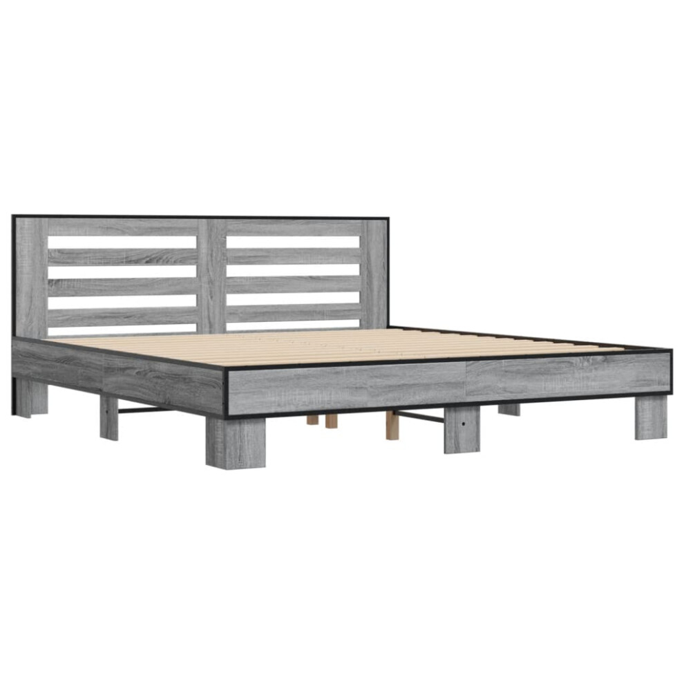 (grey sonoma, 200 x 200 cm) vidaXL Bed Frame Home Bed Base Sonoma Oak 90x200 cm Engineered Wood and Metal