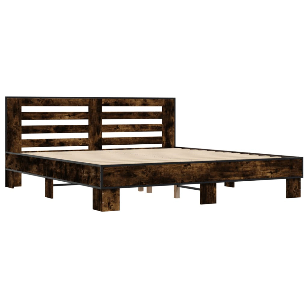 (smoked oak, 200 x 200 cm) vidaXL Bed Frame Home Bed Base Sonoma Oak 90x200 cm Engineered Wood and Metal