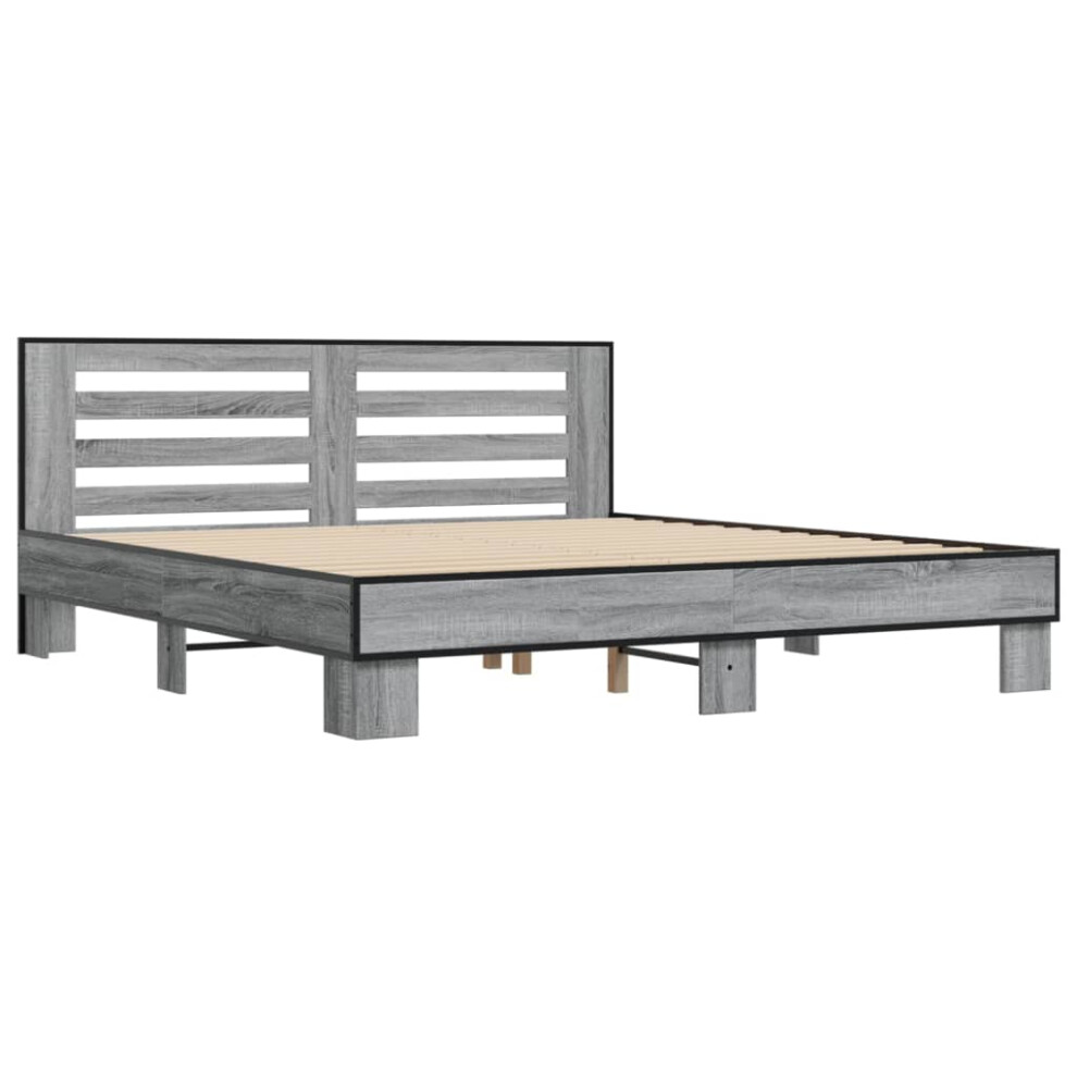 (grey sonoma, 180 x 200 cm) vidaXL Bed Frame Home Bed Base Sonoma Oak 90x200 cm Engineered Wood and Metal