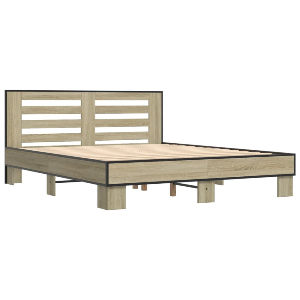 (sonoma oak, 160 x 200 cm) vidaXL Bed Frame Home Bed Base Sonoma Oak 90x200 cm Engineered Wood and Metal