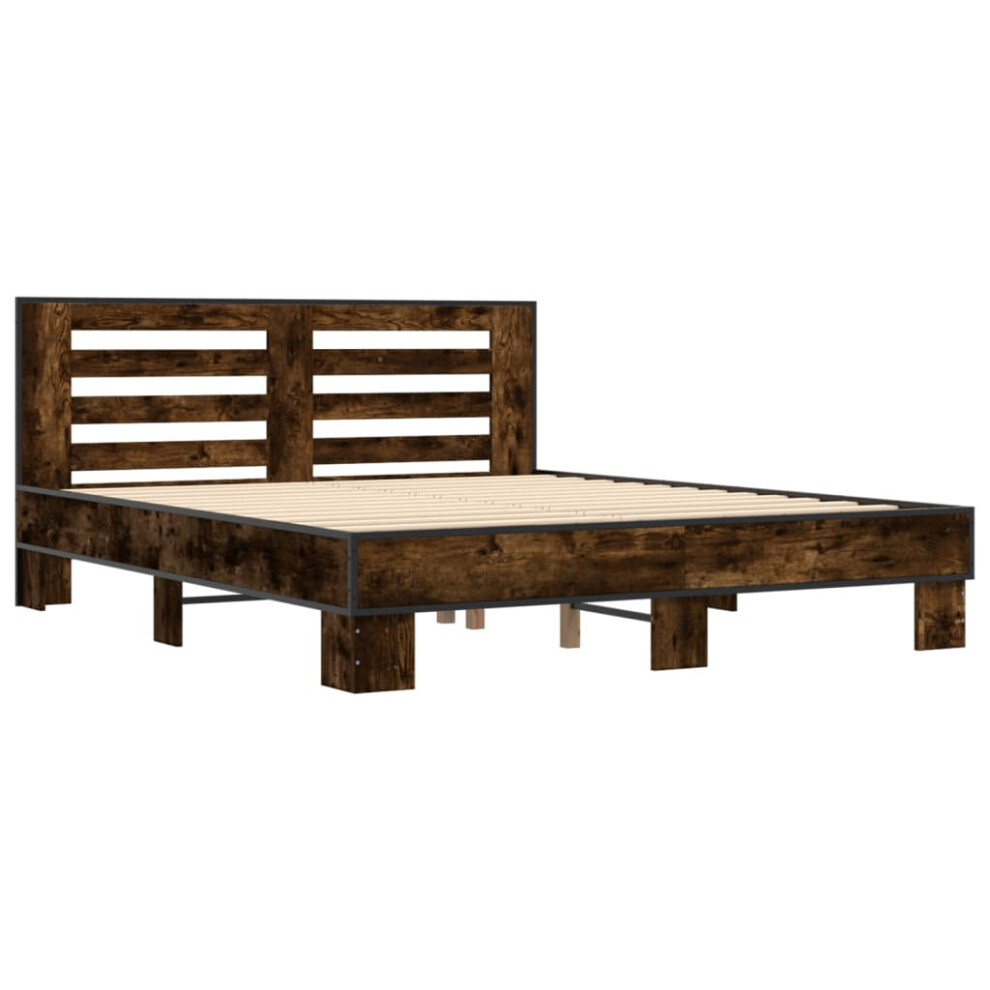 (smoked oak, 150 x 200 cm) vidaXL Bed Frame Home Bed Base Sonoma Oak 90x200 cm Engineered Wood and Metal