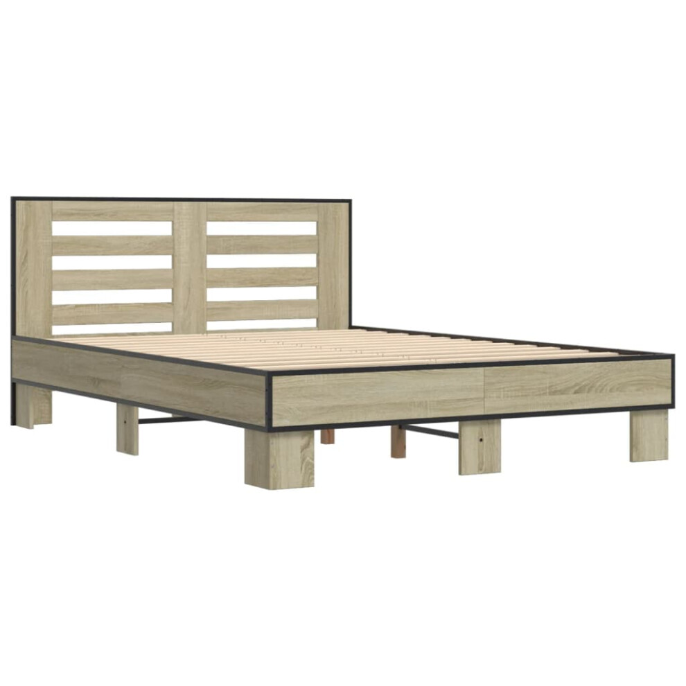 (sonoma oak, 140 x 200 cm) vidaXL Bed Frame Home Bed Base Sonoma Oak 90x200 cm Engineered Wood and Metal