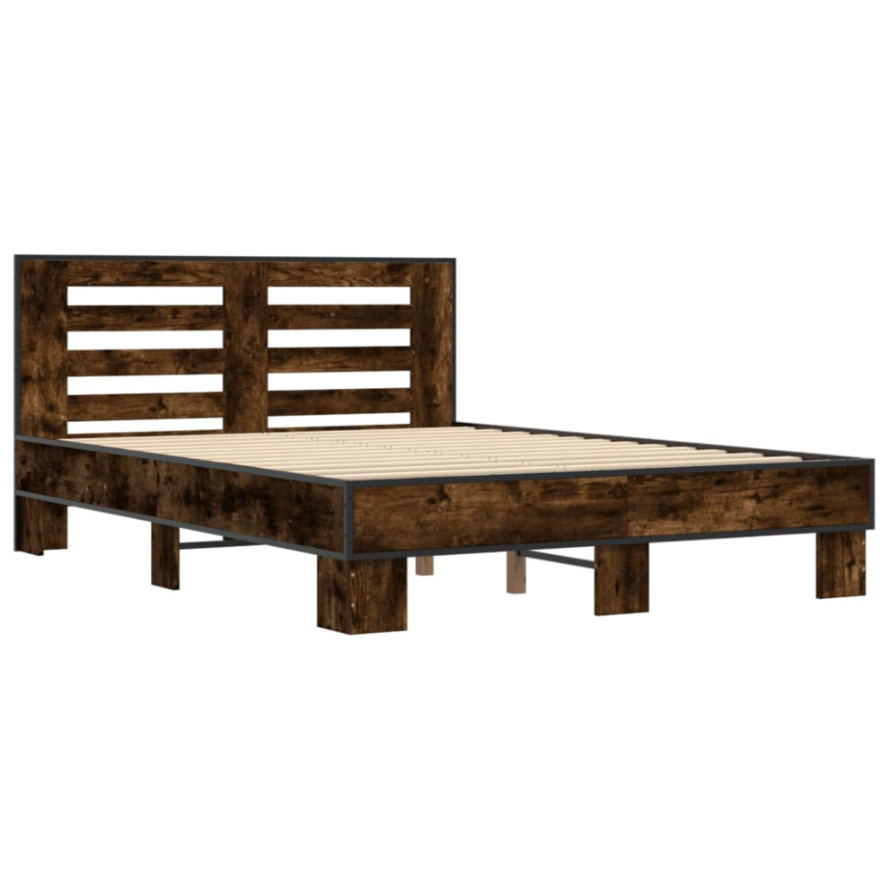 (smoked oak, 140 x 200 cm) vidaXL Bed Frame Home Bed Base Sonoma Oak 90x200 cm Engineered Wood and Metal