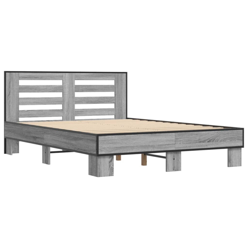 (grey sonoma, 140 x 200 cm) vidaXL Bed Frame Home Bed Base Sonoma Oak 90x200 cm Engineered Wood and Metal