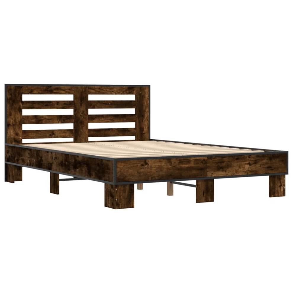 Vidaxl (Smoked Oak, 140 X 190 Cm) Bed Frame Home Bed Base Sonoma Oak 90X200 Cm Engineered Wood And Metal