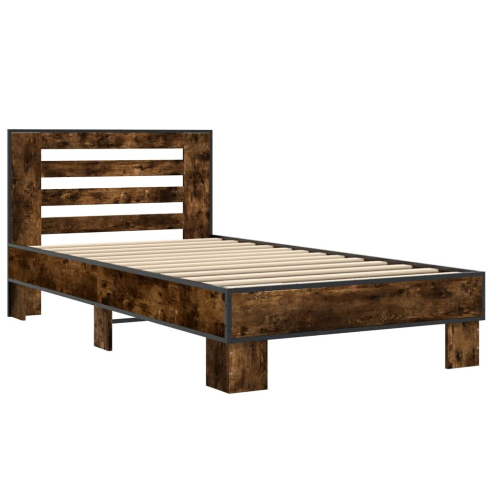 (smoked oak, 100 x 200 cm) vidaXL Bed Frame Home Bed Base Sonoma Oak 90x200 cm Engineered Wood and Metal