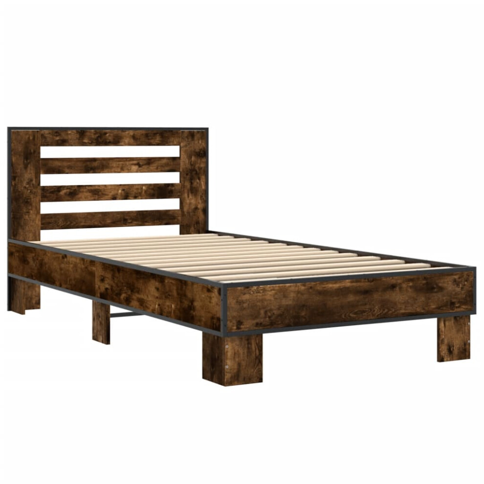 (smoked oak, 90 x 200 cm) vidaXL Bed Frame Home Bed Base Sonoma Oak 90x200 cm Engineered Wood and Metal