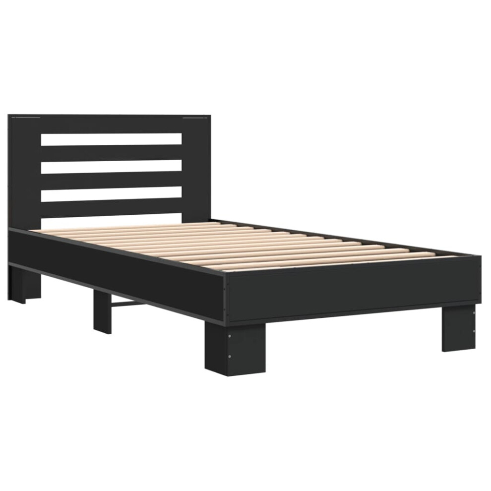 Vidaxl (Black, 75 X 190 Cm) Bed Frame Home Bed Base Sonoma Oak 90X200 Cm Engineered Wood And Metal