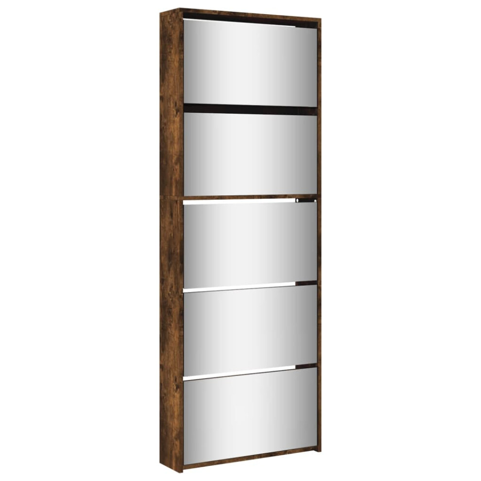 Vidaxl Shoe Cabinet With Mirror 5-Layer Shoe Storage Shelf Rack Smoked Oak