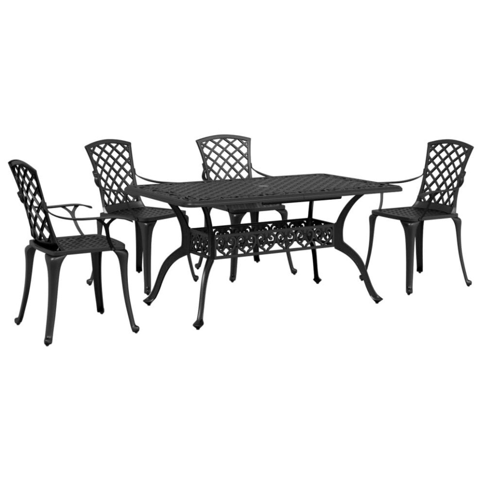 vidaXL Garden Dining Set 5 Piece Outdoor Table and Chair Black Cast Aluminium