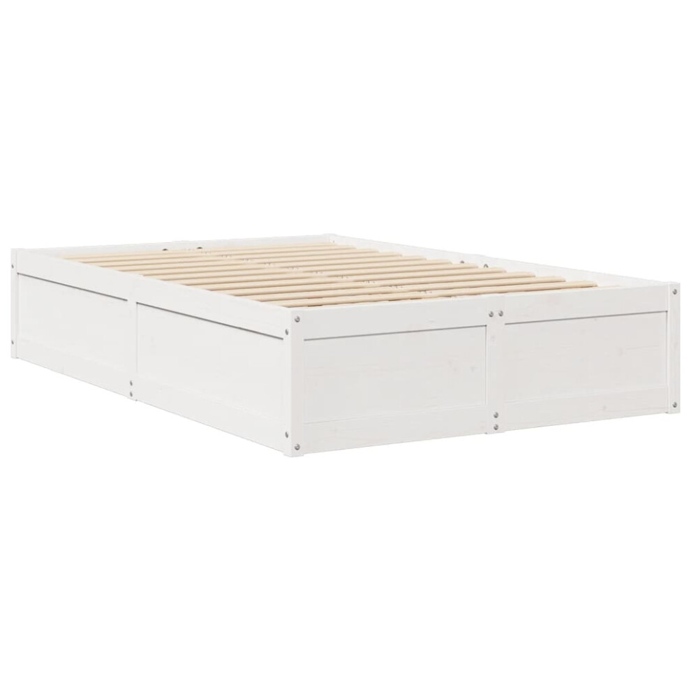 Vidaxl (White, 135 X 190 Cm) Bed Frame Home Bed Base Bedstead Mattress Foundation Solid Wood Pine
