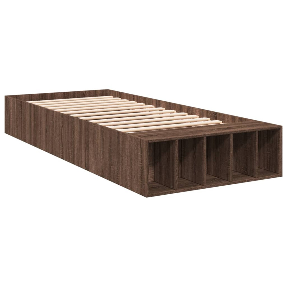 vidaXL Bed Frame Bed Base Brown Oak 75x190 cm Small Single Engineered Wood