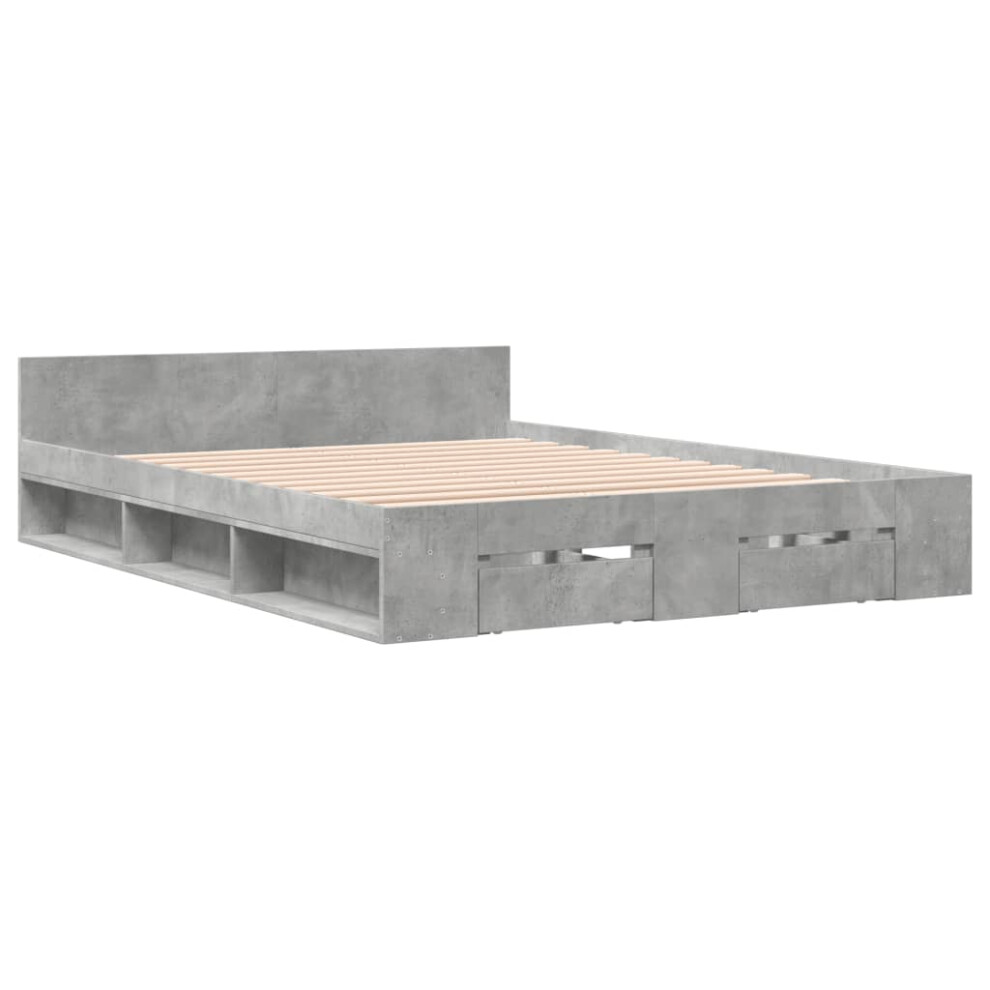 vidaXL Bed Frame with Drawers Bed Concrete Grey 140x200 cm Engineered Wood