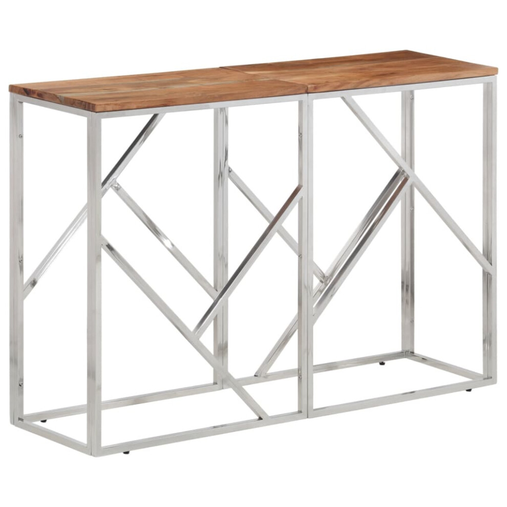 vidaXL Console Table End Table Silver Stainless Steel and Solid Wood Acacia