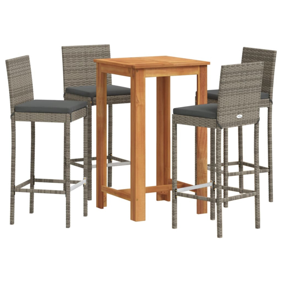 Vidaxl Garden Bar Set 5 Piece Chairs Grey Solid Wood Acacia And Poly Rattan