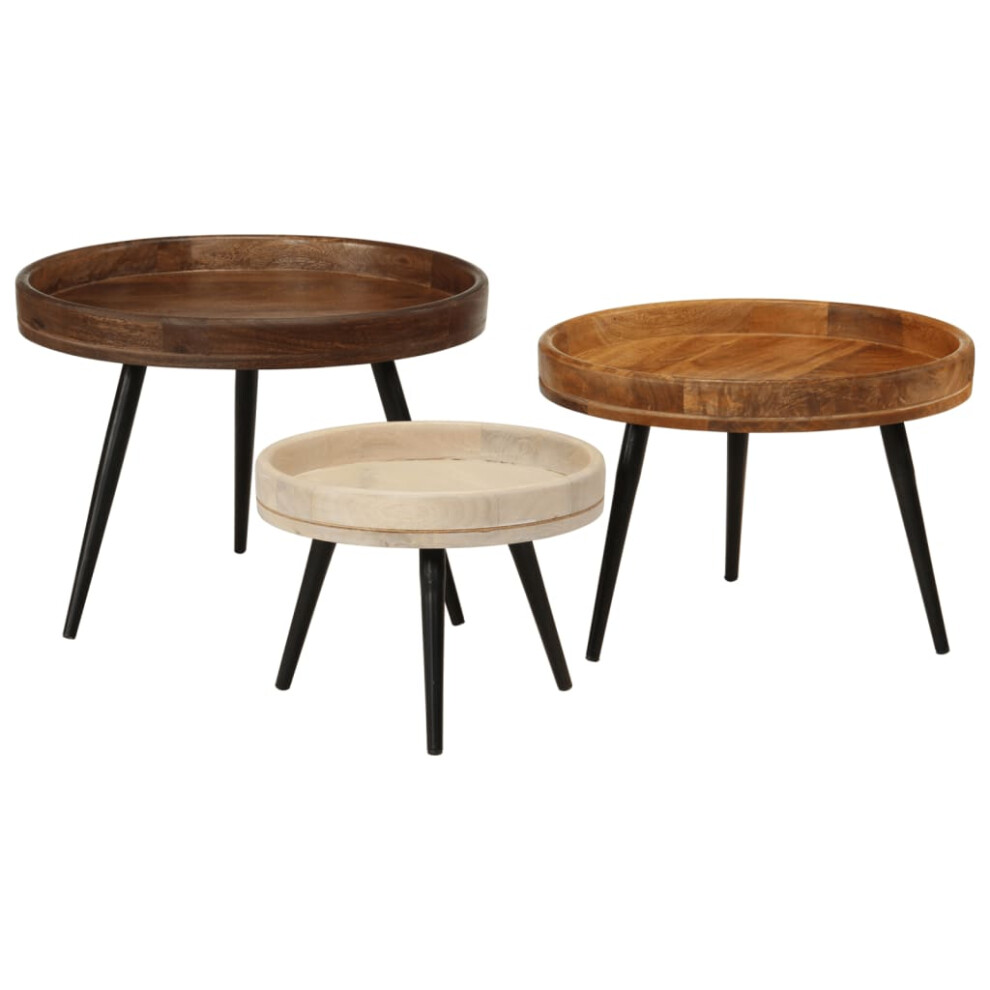 vidaXL Round Coffee Tables Side Tables Centre Tables 3 pcs Solid Wood Mango