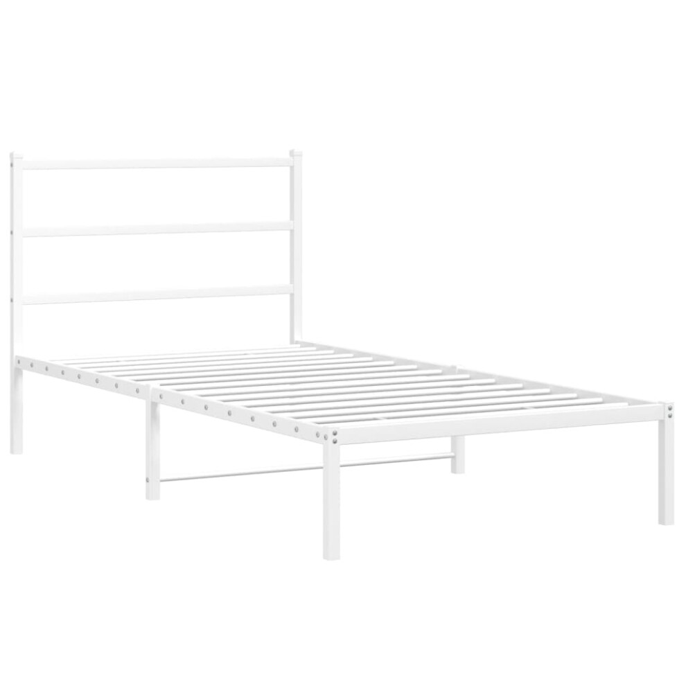 vidaXL Metal Bed Frame with Headboard Mattress Foundation White 100x190 cm