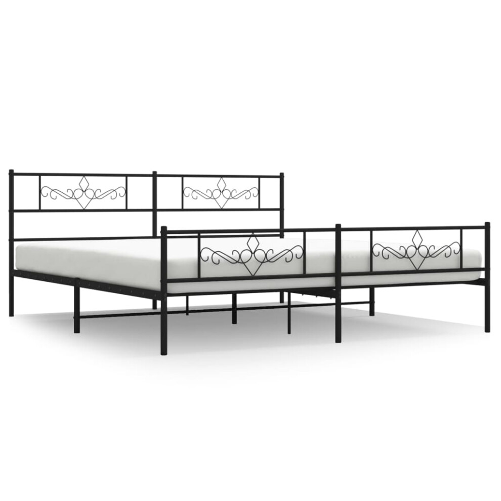 vidaXL Metal Bed Frame Bed Base with Headboard & Footboard Black Super King Size