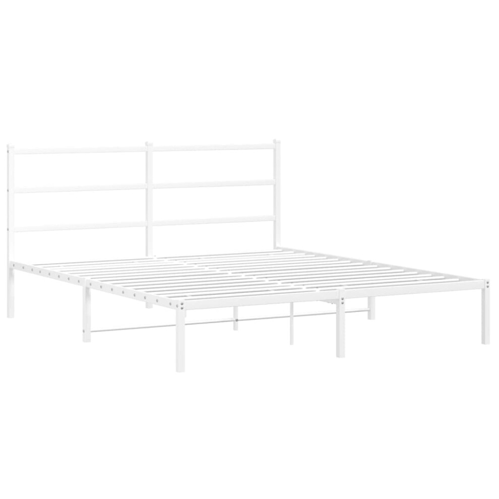 vidaXL Metal Bed Frame with Headboard Bed Base White 150x200 cm King Size