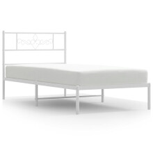 vidaXL Metal Bed Frame Mattress Foundation with Headboard White 100x200 cm