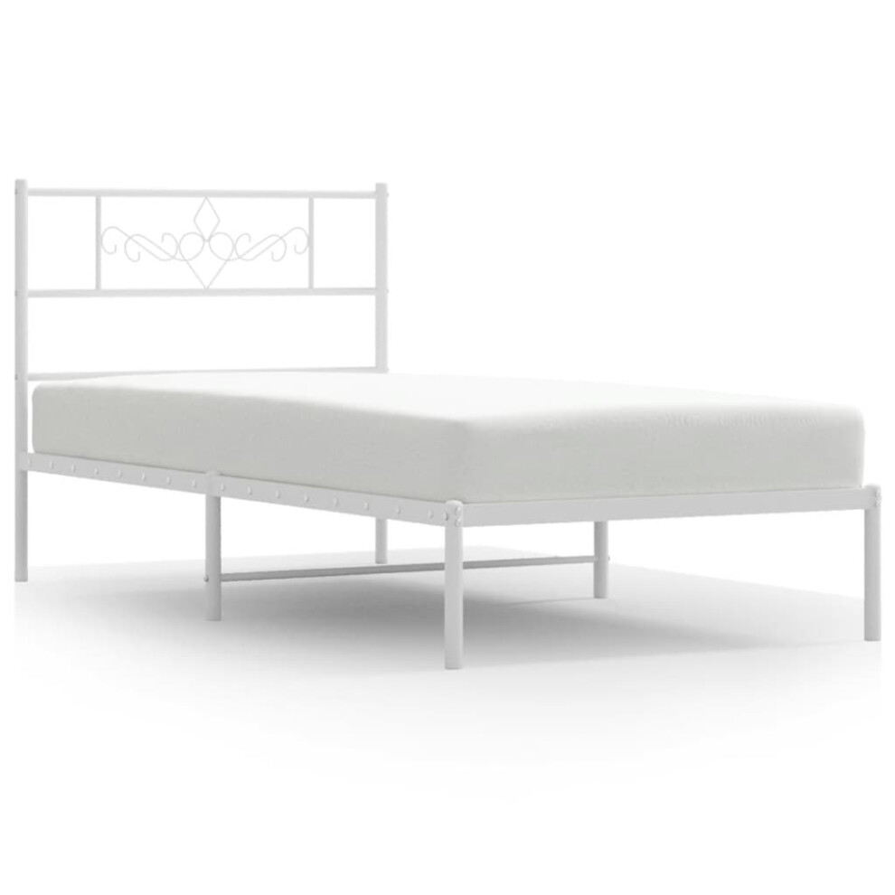 Vidaxl Metal Bed Frame Mattress Foundation With Headboard White 100X200 Cm