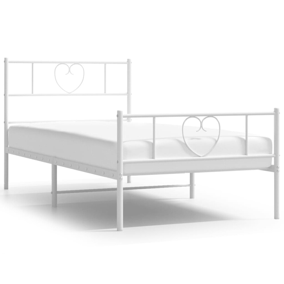 vidaXL Metal Bed Frame Bed Base with Headboard and Footboard White 100x200 cm