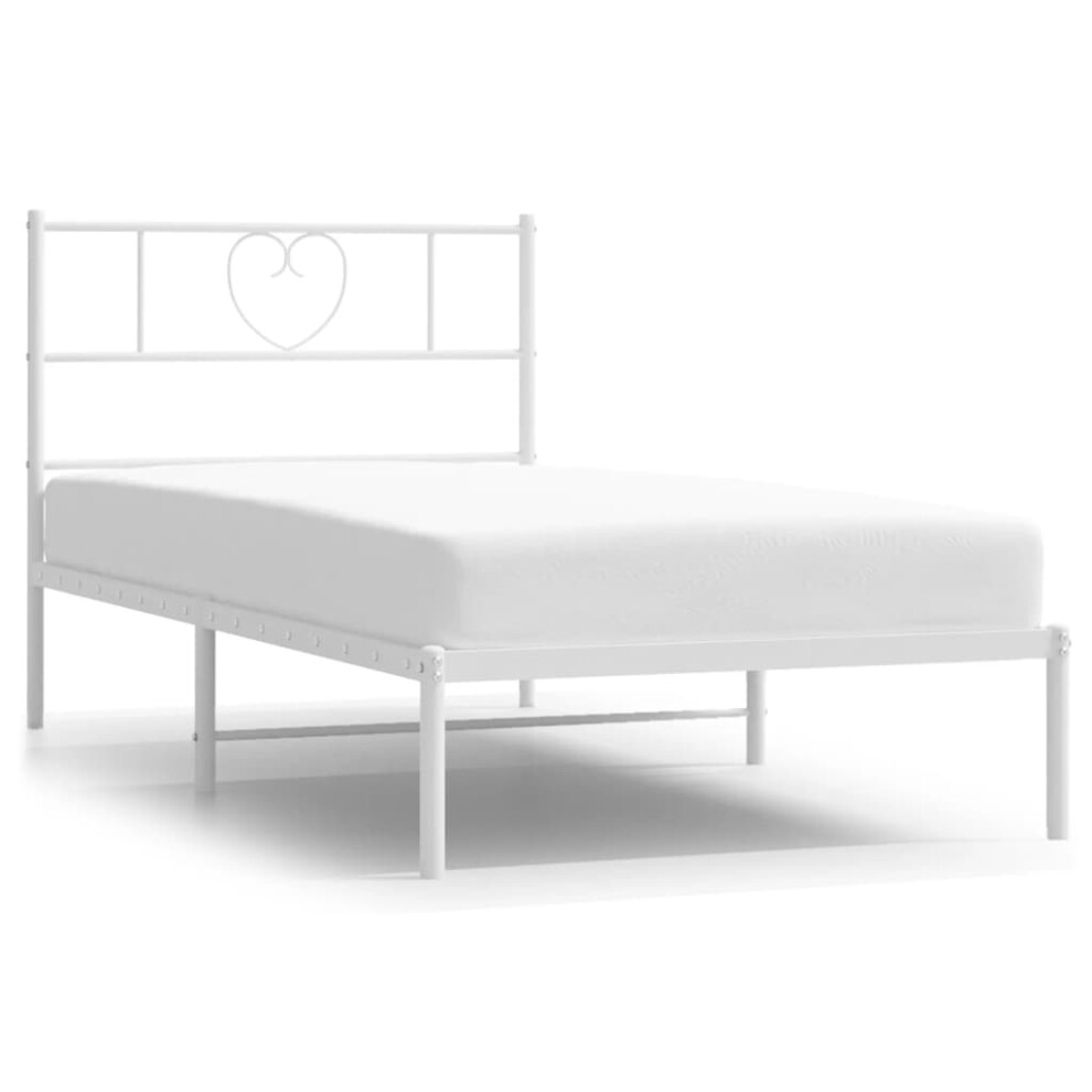 vidaXL Metal Bed Frame Mattress Foundation with Headboard White 100x200 cm