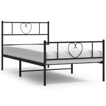 vidaXL Metal Bed Frame with Headboard Bedstead and Footboard Black 100x190 cm